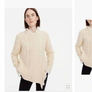J. Crew Cream Cable Knit Sweater with Fringe Slit - M